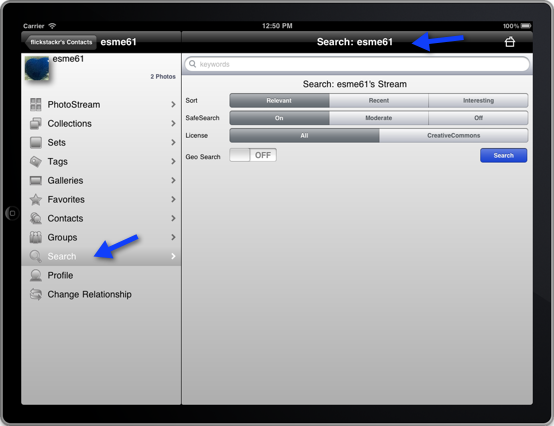 Search menu